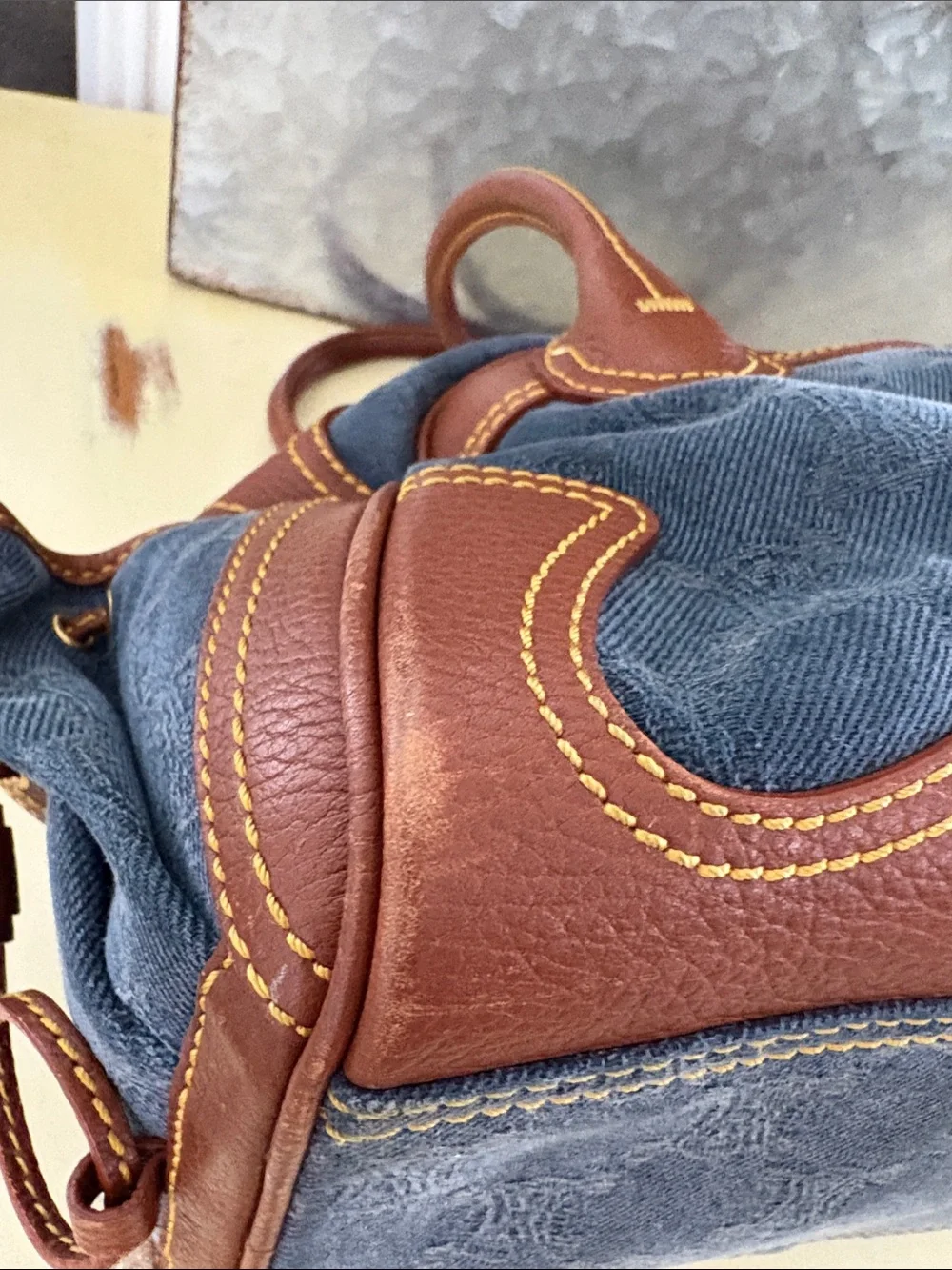 RARE Authentic Vintage Celine Macadam Denim Leather Satchel Michael Kors ERA